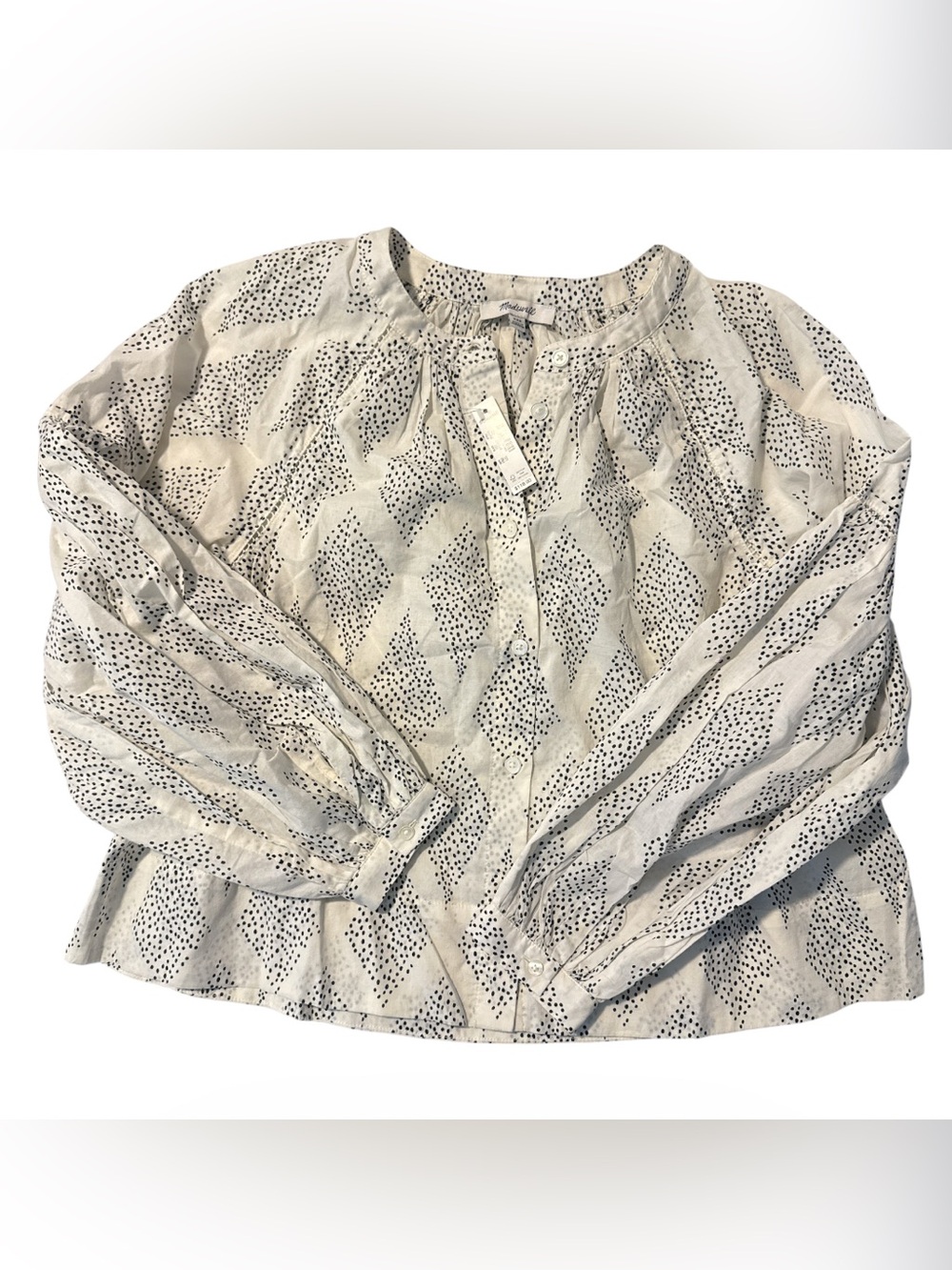 Madewell-Shirred Balloon-Sleeve Top in Geometric Print
